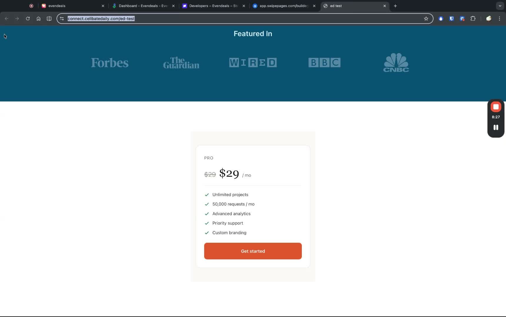 Landing page pricing without discount applied