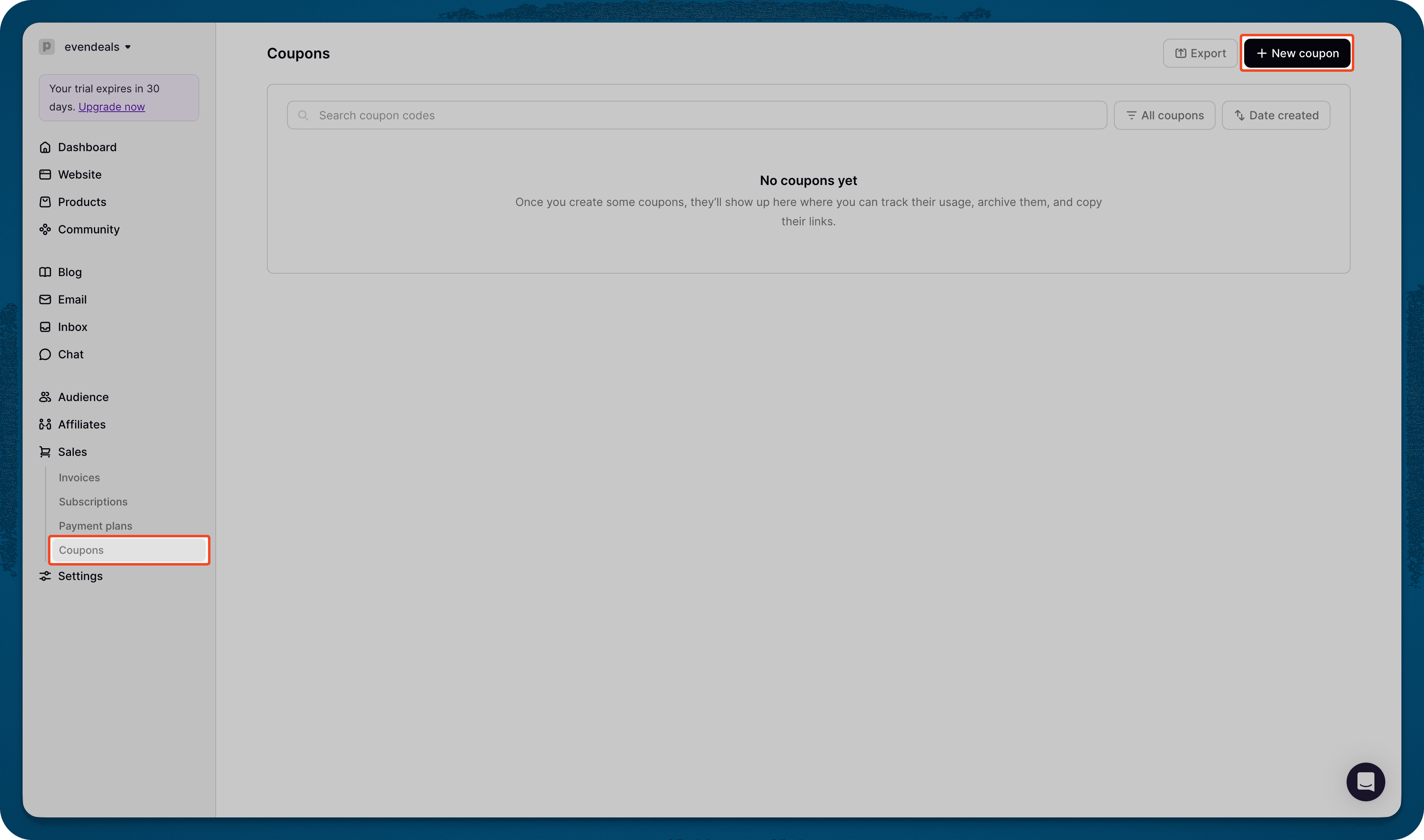 Podia coupon creation