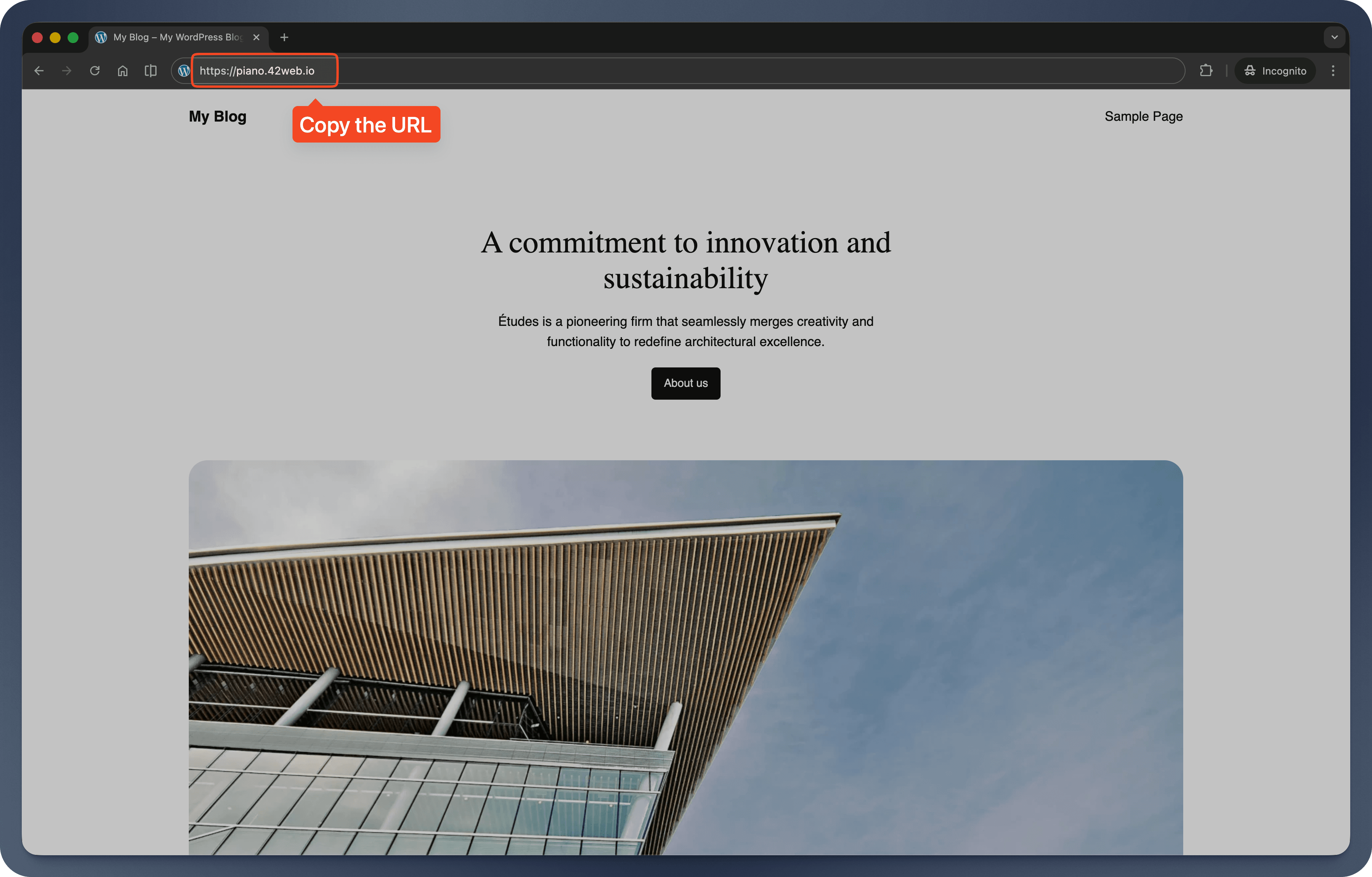 Browser address bar showing a WordPress page URL