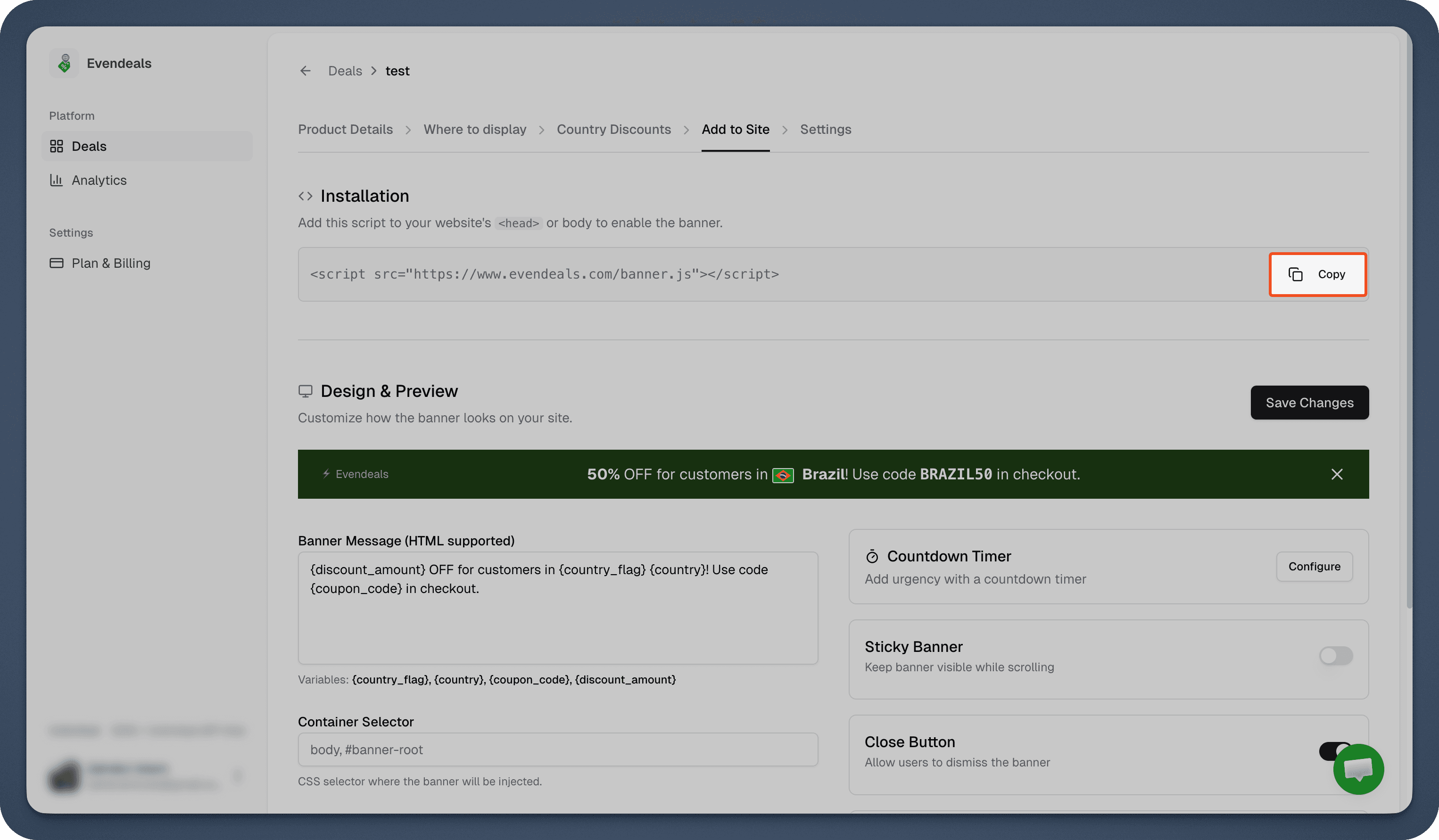 Evendeals banner designer with preview